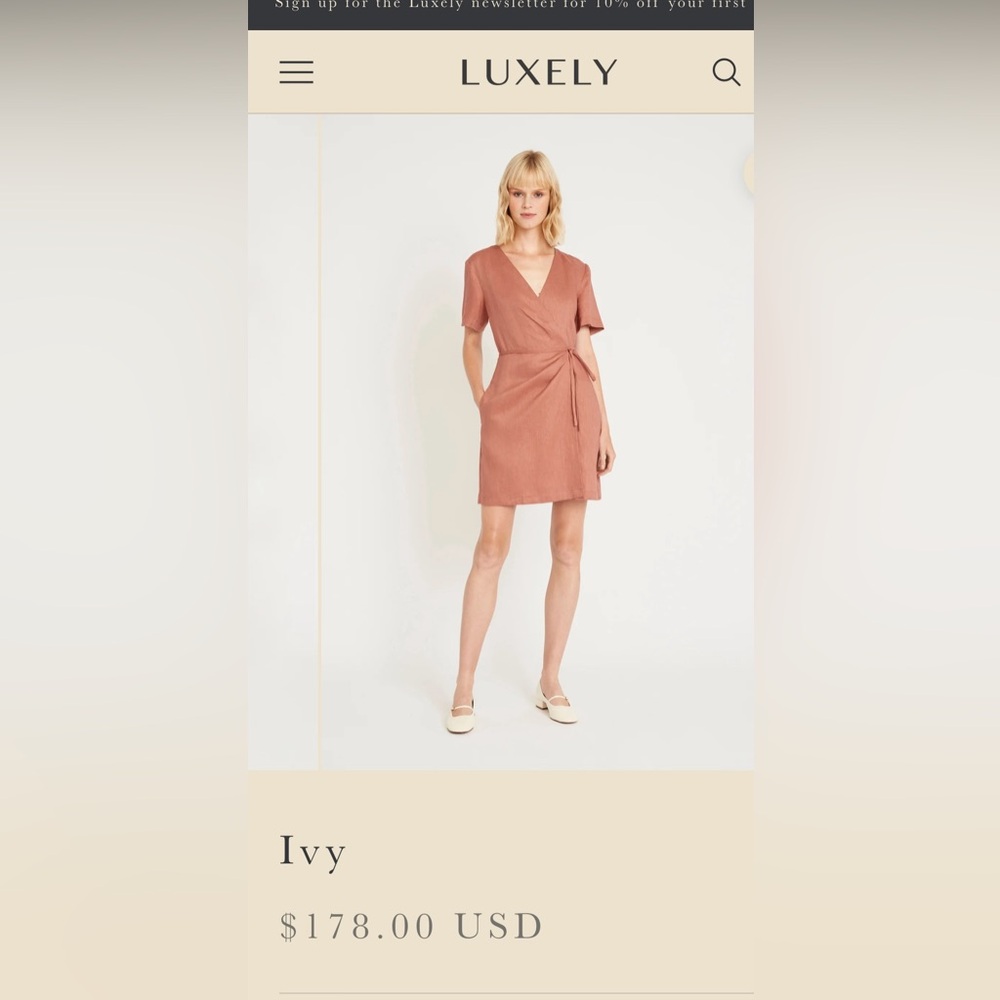 Luxely V-Neck Short Sleeve Wrap linen/cotton dress color burl-wood size 12